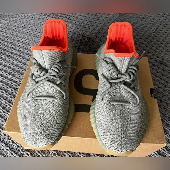 Adidas Yeezy Boost 350 V2 Desert Sage shoes.